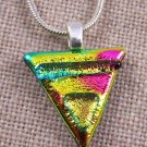 DICHROIC Fused Glass Silver PENDANT Slide Gold Pink Green Glow Tie Dye Triangle