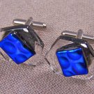 DICHROIC Fused GLASS Cuff Links Cobalt Blue Formal Wear Men Bubbles Clear Shard