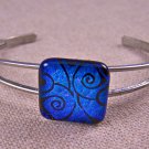 Dichroic Cuff Bracelet ADJUSTABLE Teal Blue Spirals Coils Fused GLASS 3/4" 20mm
