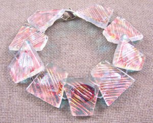 DICHROIC Link Bracelet Transparent Orange Glow Striped Texture Fused Glass .75"