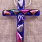 Cross PIN PENDANT Dichroic Fused Glass Cobalt Blue Magenta Pink Triangles Layer