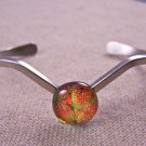 Dichroic V Cuff Bracelet ADJUSTABLE Copper Orange Bubbles Fused Glass 1/2" 12mm