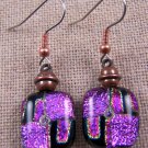 DICHROIC Glass EARRINGS Magenta Pink w/ Lavender Mauve Quad Dangle Surgical 3/4"
