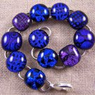 DICHROIC Link Bracelet Cobalt Purple Violet Fused Glass Patterns Dots Lines 1/2"