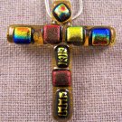 Cross PIN PENDANT Dichroic Fused Glass Amber Cobalt Blue Gold Copper Red Layered