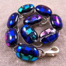DICHROIC Link Bracelet Blue Pink Green Striped Texture Fused Glass .75" X 7.5"