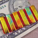 DICHROIC Fused GLASS Men Money Clip Ruby Red Gold Tie Dye Layers Formal Wear