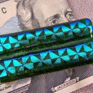 DICHROIC Fused GLASS Men Money Clip Emerald Teal Green Striped Pinwheel Pattern