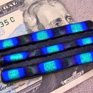 DICHROIC Fused GLASS Men Money Clip Cobalt BLUE Black Striped Layers Formal Wear