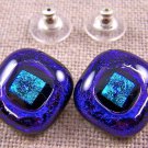 Dichroic Earrings 3/4" Cobalt Blue Purple Teal Dots Round 2cm Large Post/ Clip