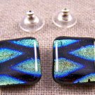 Dichroic Glass Earrings 3/4" Silver Gold Blue Black Flames 2cm Post Stud or Clip