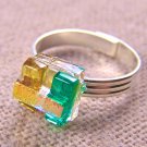 Tiny Adjustable Glass Ring 1/4" 7mm - Pink Turquoise Blue Green Stripe Rock Drop