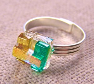 Tiny Adjustable Glass Ring 1/4" 7mm - Pink Turquoise Blue Green Stripe Rock Drop
