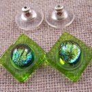Dichroic Earrings Gold Yellow Lime Green Bubble Dot Dots Textured Post 1/2" 12mm