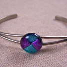 Dichroic Cuff Bracelet ADJUSTABLE Purple Teal Green Round Fused GLASS 1/2" 12mm