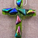 Cross PIN PENDANT Dichroic Fused Glass Green Cobalt Blue Gold Salmon Red Layered