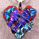 Dichroic Fused Glass HEART Orange Rainbow Confetti PENDANT Purple Teal Shards