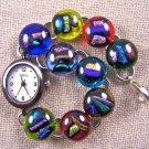 DICHROIC Link Watch BLUE GREEN YELLOW RED Layered Chips Fused Glass 3/4" x 7.5"