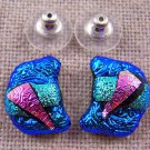 DICHROIC Post EARRINGS 1/2" 12mm Blue Green Pink Crinkle Wavy GLASS STUD
