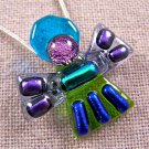 Dichroic Fused Glass ANGEL Green Teal PENDANT PIN COMBO Blue Purple Accents