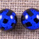 DICHROIC Earrings Cobalt Blue & Black Cross Hatch Patterned Post 1/4" 7mm STUDS