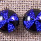 DICHROIC Earrings Purple Violet Blue & Black Cross Patterned Post 1/4" 7mm STUDS