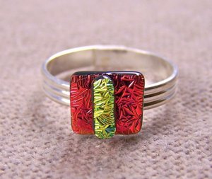 Tiny Adjustable Glass Ring - 1/4" 6mm 7mm Copper Orange Gold Crinkle Layers