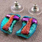 DICHROIC Post EARRINGS 1/2" 12mm Orange Pink Green Crinkle Wavy GLASS STUD