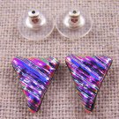 DICHROIC Post EARRINGS 1/2" 12mm Hot Magenta Pink Ripple Triangles GLASS STUD