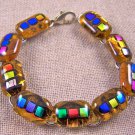 DICHROIC Link Bracelet AMBER Rainbow Multicolored Fused Glass Dots 1/2" x 7.5"