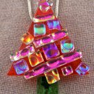 Dichroic Fused Glass CHRISTMAS TREE PIN Red Colorful Diamond Shards Multicolored