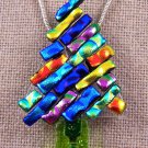 Dichroic Fused Glass CHRISTMAS TREE PIN Colorful Dots Multicolor Textured Shards