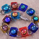 DICHROIC Link Bracelet Rainbow Multicolored Fused Glass Squares Dots 1/2" x 7.5"