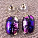 DICHROIC Post EARRINGS 5/8" 2cm PINK Magenta PURPLE Groovy Fused GLASS STUDS