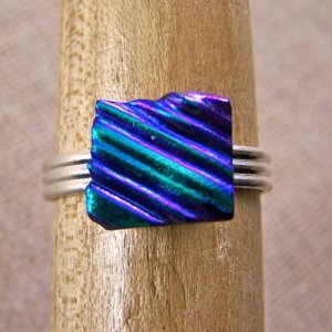 Tiny Adjustable Glass Ring - 1/4" 6mm 7mm Emerald Green Teal Ripple Wavy Texture