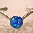 Dichroic V Cuff Bracelet ADJUSTABLE Teal Green Dot Bubbles Fused Glass 1/2" 12mm