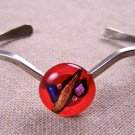 Dichroic V Cuff Bracelet ADJUSTABLE Abstract RED Blue Pink Fused Glass 5/8" 2cm