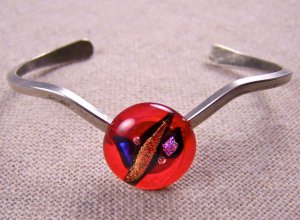 Dichroic V Cuff Bracelet ADJUSTABLE Abstract RED Blue Pink Fused Glass 5/8" 2cm
