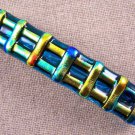 Dichroic Hair Barrette 3.5" 9cm Teal Blue Fused Glass Layered Yellow Gold Weave