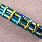 Dichroic Hair Barrette 3.5" 9cm Teal Blue Fused Glass Layered Yellow Gold Weave