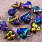 DICHROIC Link Bracelet Rainbow Multicolor Fused Glass Layered Triangle .5"