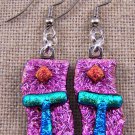DICHROIC Glass EARRINGS Magenta Teal Blue Green Textured Dangle Surgical Steel