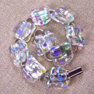 DICHROIC Link Bracelet Clear Rainbow Layered Stripe Texture Fused Glass .75"