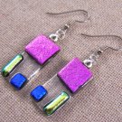 DICHROIC Glass EARRINGS Pink Blue Yellow Square Shards Clear Dangle Surgical 1"