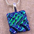 DICHROIC Fused Glass PENDANT Emerald Green Ripple Waves Texture CHANGES COLOR