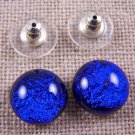 Dichroic Earrings 1/2" Blue Round Cobalt Sapphire 12mm Post Convert to Clip On