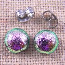 Tiny DICHROIC Post EARRINGS 1/4" 7mm Pastel Rose Metallic PINK Fused GLASS STUD