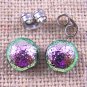 Tiny DICHROIC Post EARRINGS 1/4" 7mm Pastel Rose Metallic PINK Fused GLASS STUD