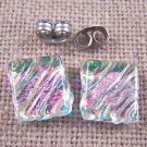 DICHROIC Post EARRINGS 1/3" 1cm Clear Opal Pink Magenta Ripple Fused GLASS STUDS