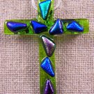 Cross PIN PENDANT Dichroic Fused Glass Green Cobalt Blue Purple Violet Layered